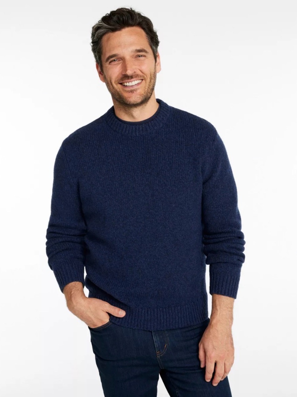 L.L. Bean Men's Navy Classic Ragg Wool Crewneck Sweater - Size XLT
